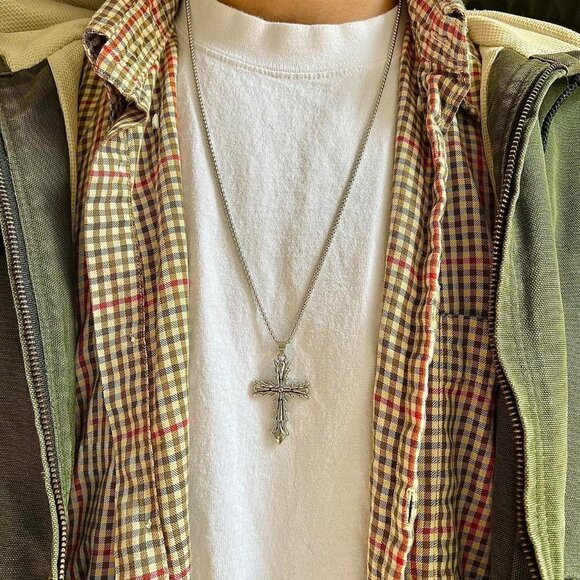 vintage y2k style grunge silver cross pendant necklace - Picture 1 of 8